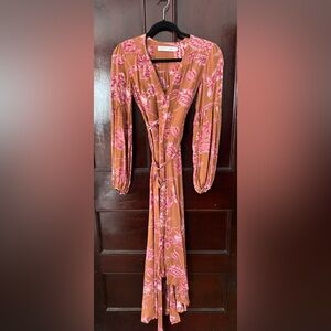 Christy Dawn Floral Long Sleeve Dress - Pink and Brown